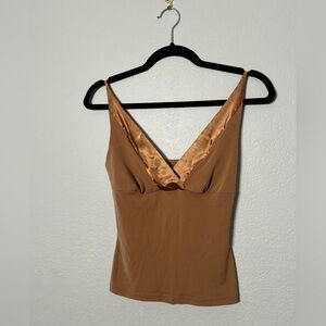 VTG cezanne Satin-Trim babydoll tank top sleeveless in Copper Brown